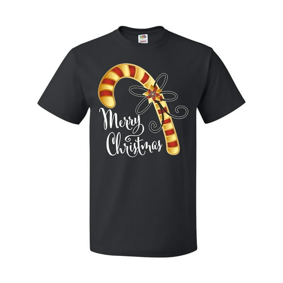 Inktastic Merry Christmas Red and Gold Candy Cane T-Shirt