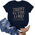thumbnail image 5 of T-Shirt d'Été Décontracté pour Femme, Imprimé de Lettres Artistiques, Couleur Unie, Col Rond, Manches Courtes, Haut Tee, 5 of 5