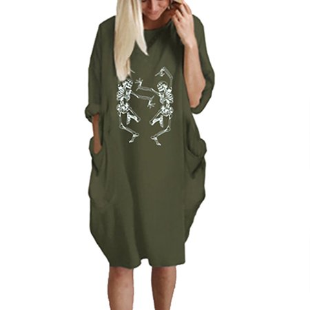 

Women s Casual Plus Size Midi Dress Oversize Loose Fit Swing Pleat Dress with Pockets Long Sleeve Creawneck Solid Color Holloween Dresses