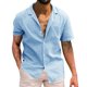 thumbnail image 1 of Camisas De Sport Para Hombre Camisa de lino de algodón con botones de manga corta sólida para hombre (Blue, M), 1 of 7