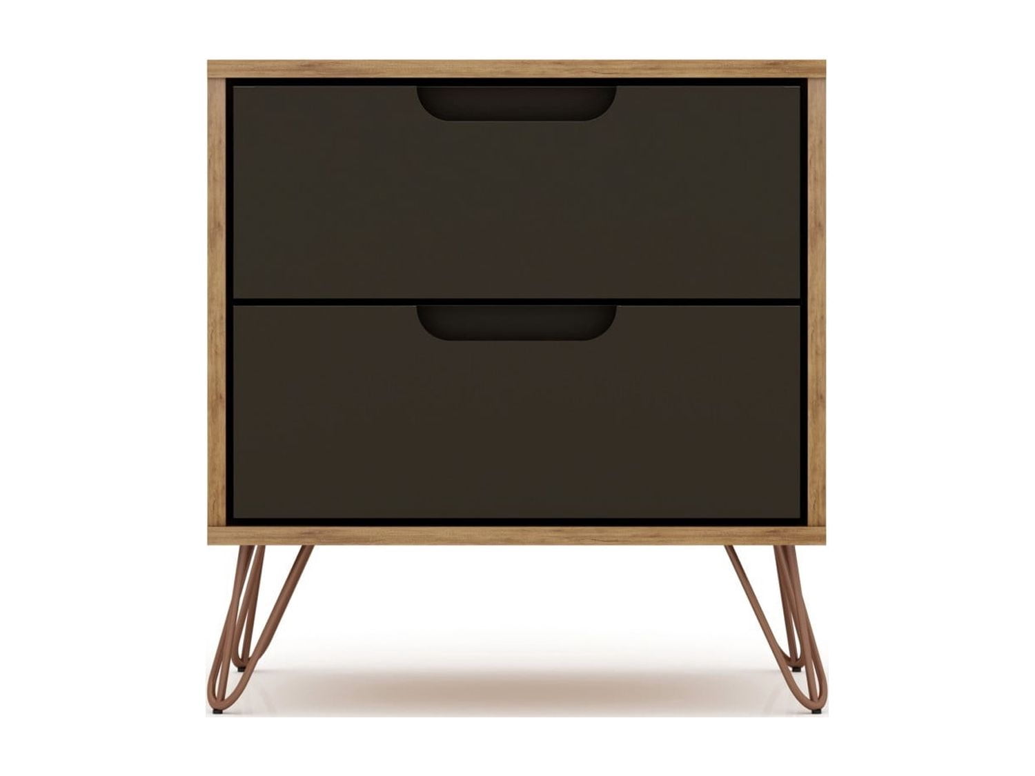 Nightstand, Mid Century Modern Bedside Table with 2 Drawers, Metal Splayed Legs and Adjustable Handle Design, Storage End Table for Bedroom Living Room, Gray