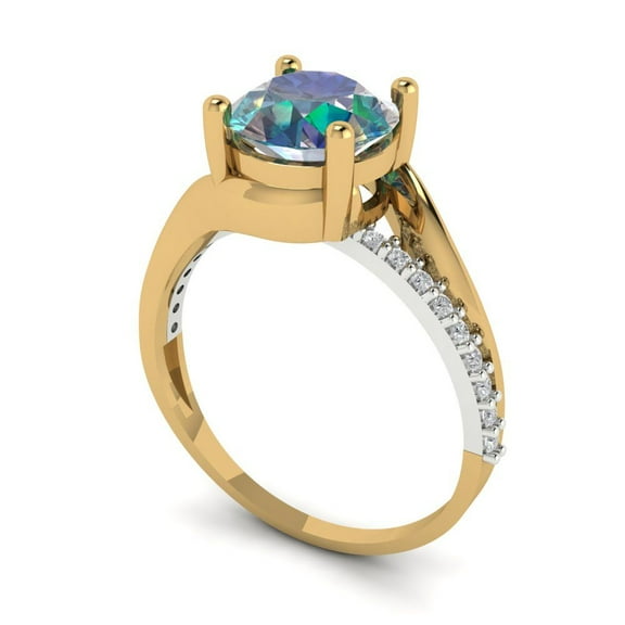 1.71 ct Round Cut Blue Moissanite Solitaire with Accents Engagement Ring for Women in 18K White/Yellow Gold