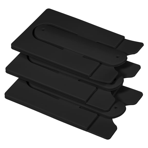 3pcs Cellphone Card Holder, Flexible Silicone Stand Card Sleeve with Back Adhesive for Credit Card Earphone, Black