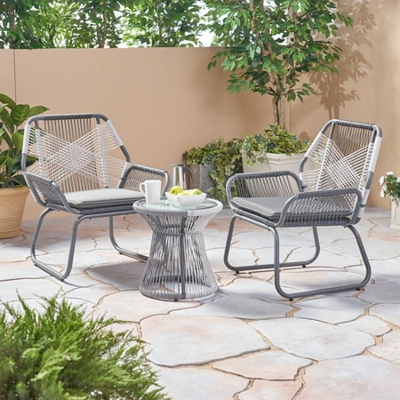 3pc Chat For Patio - Gray Pe & Iron Outdoor Furnishings With Waterproof Material, 28.21" D X 27.94" W 33.69" H, 41.23 Lb Chitchat Garden + Textile, 28.5 In Deep 27.94 Wide 33.69 High,