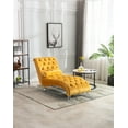 thumbnail image 2 of Tufted Velvet Chaise Lounge, Leisure Upholstered Sofa Couch with Acrylic Feet and Lumbar Pillow, Modern Upholstered Couch with Tufted Button for Living Room, Bedroom and Reading Room, Yellow, 2 of 9