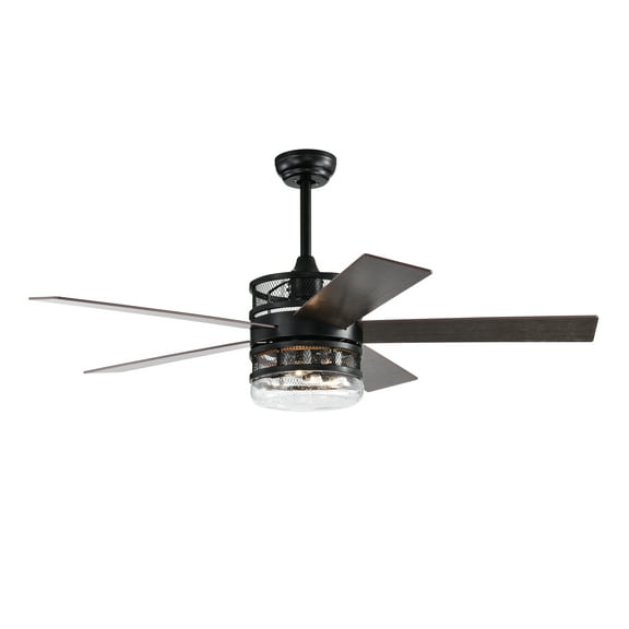 52" Crystal 5-blade Lighted Ceiling Fan with Remote --Matte Black