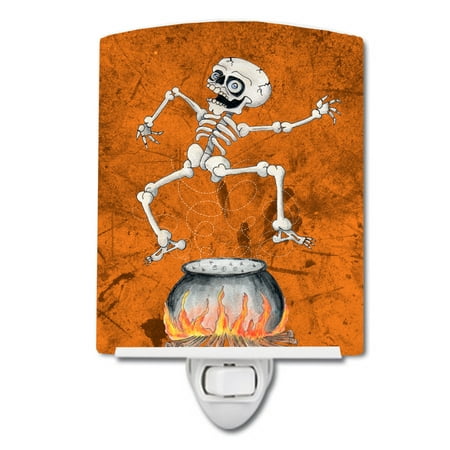 

Caroline s Treasures SB3013CNL Skeleton jumping from Witches Caldron Halloween Ceramic Night Light 6x4x3 multicolor
