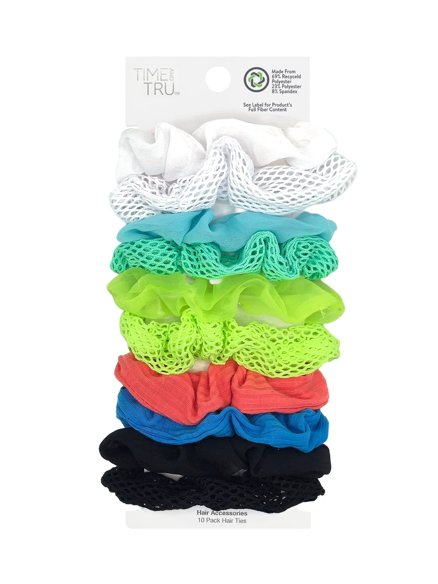 Time and Tru Women's Hair Ties, 10-Pack, Neon