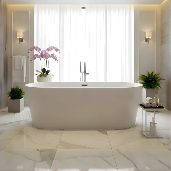 Vanity Art Bordeaux 67" Acrylic Freestanding Soaking Bathtub, White/Polished Chrome