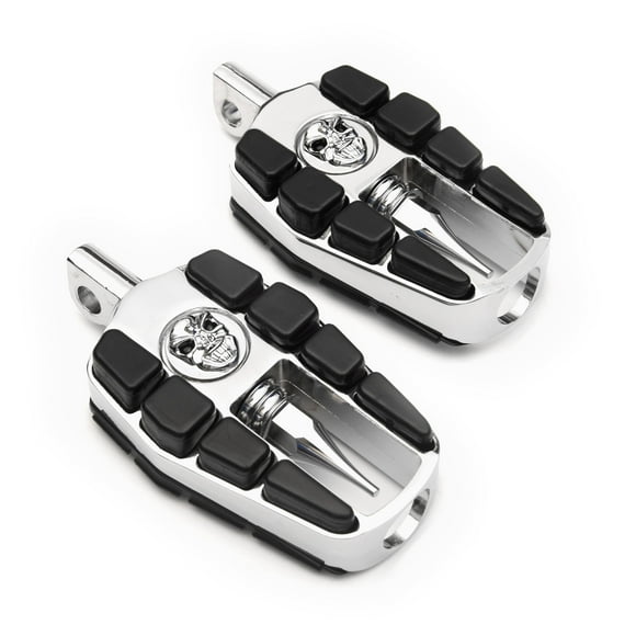 Krator Adjustable Highway Foot Pegs Skull Footrest Compatible with Harley Davidson FLHR Road King 1994-2021, 1 Pair, Chrome