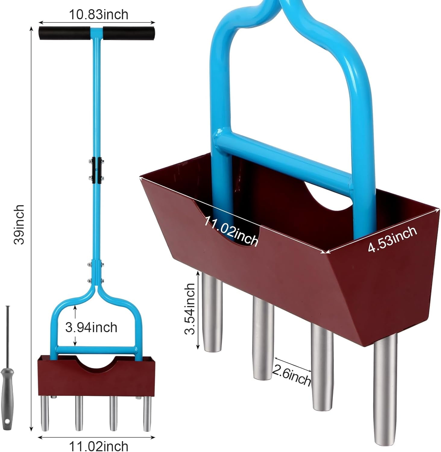 Manual Rolling Lawn Aerator with 38" Width, Heavy Duty Coring Tines and Removable Soil Catcher Tray