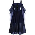 thumbnail image 3 of Costumes Cosplay Halloween Witch pour Femmes Robe Longue Gothique Épaules Dénudées à Lacets Bandage en Maille Transparente Cami Robe de Soirée QZX, 3 of 7