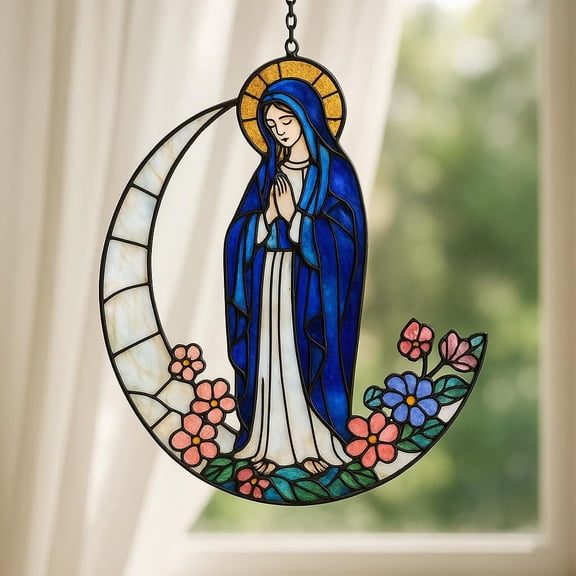 Virgin Mary Acrylic Suncatcher Our Lady Window Hanging, Catholic Religious Sun-Catcher, Christian Window Decor