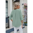 thumbnail image 5 of XCHQRTI Womens Chiffon Blouse Ruffle 3/4 Sleeve Tops Casual Solid Color V Nneck Tshirts, 5 of 8