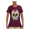 thumbnail image 2 of Wild Bobby Day Of The Dead Sugar Skull Pop Culture Women Graphic Tee, Maroon, 3X-Large, 2 of 5