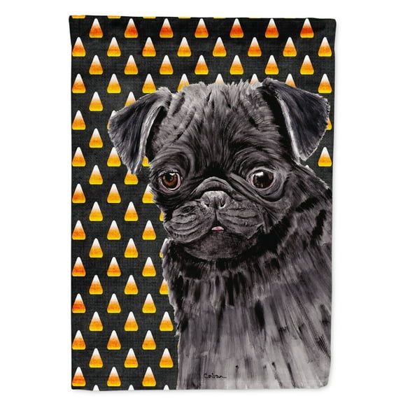 Carolines Treasures SC9176-FLAG-PARENT Pug Candy Corn Halloween Portrait Flag  multicolor