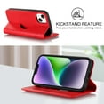 thumbnail image 3 of Wallet Case for iPhone 14 Plus 6.7 inch, Luxury Quilted PU Leather Flip Cover [Shockproof TPU] [Support Wireless Charging] with 2 Card Slots, Kickstand, FRID Blocking Case Cover, Red, 3 of 10