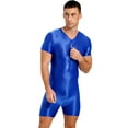 thumbnail image 5 of CHICTRY Mens One Piece Swimsuit Short Sleeve Zipper Jumpsuit Glossy Stretchy Bodybuilding Swimming Suit Blue XL, 5 of 6