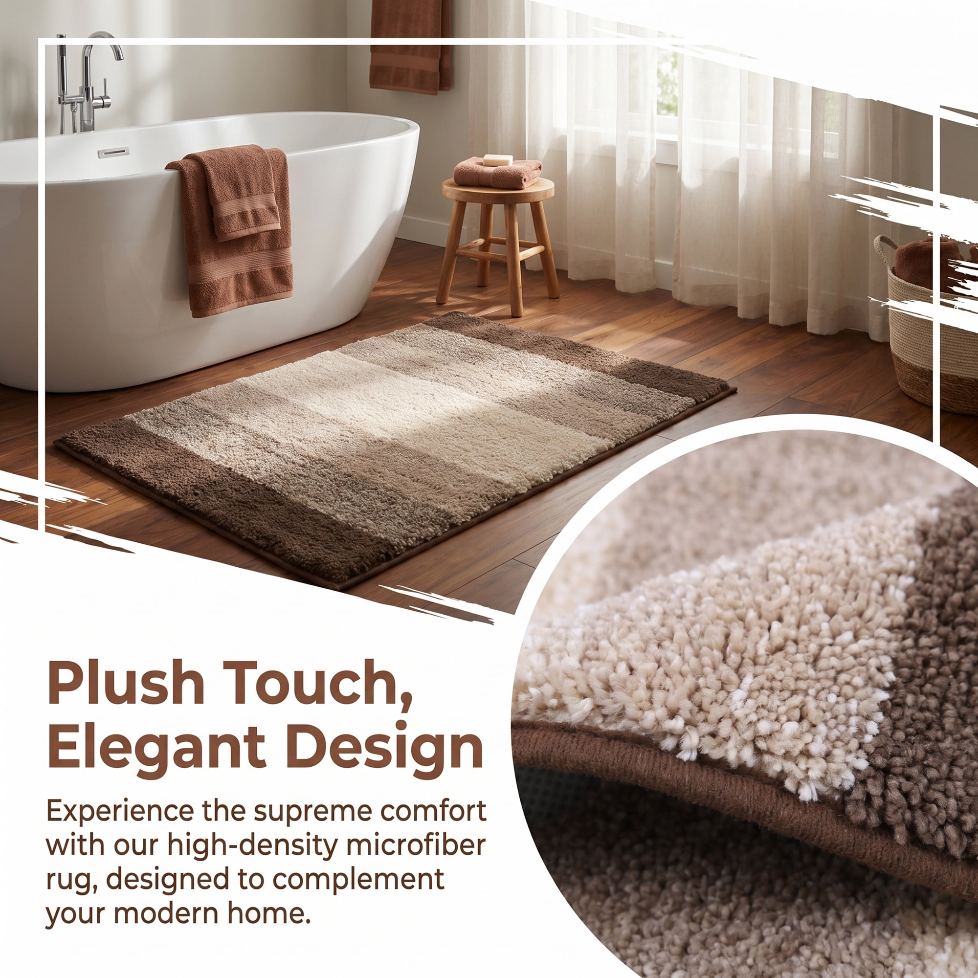 Unique Bargains Soft Absorbent Plush Non-Slip Machine Washable Bath Mat Brown 32" x 20"