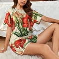 thumbnail image 4 of Susaid Vibrant Amaryllis Flowers Print Women's Pajama Set, Button-Up Sleepwear with Elastic Waist Shorts, Perfect for Lounging, Yoga, Beach, and Casual Wear-X-Large, 4 of 7