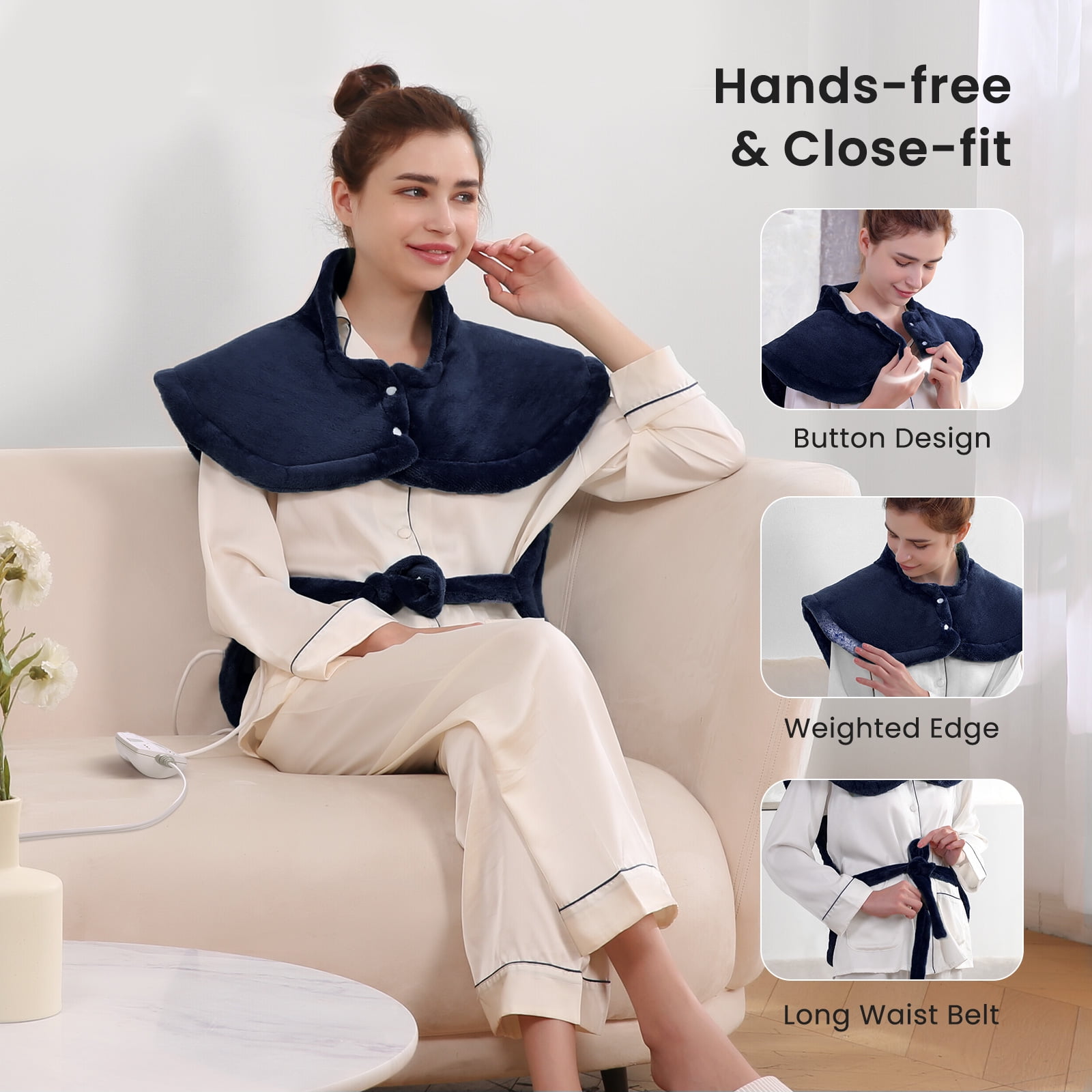 MaxKare 24"×33" Heating Pad with Vibration, 3 Heating Levels & 2 Vibration Mode 3 Massage Intensive, Navy Blue