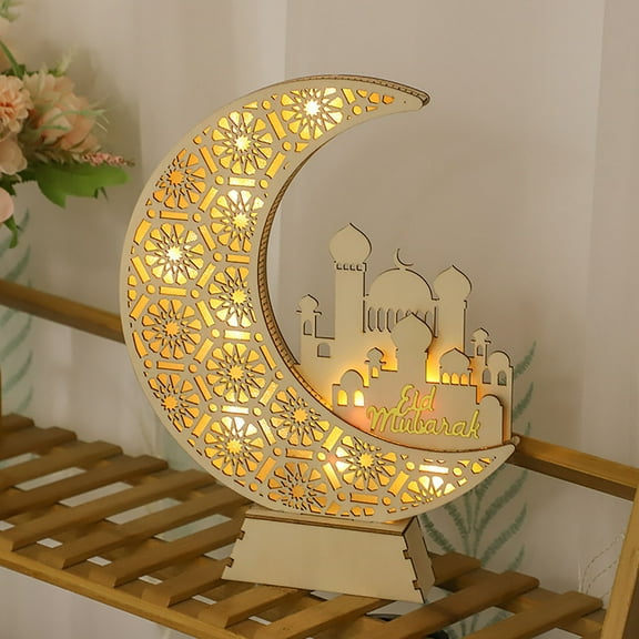JGJJUGN Ramadan Night Light - Eid Mubarak LED Star Lamp - Wooden Islamic Table Decoration - Muslim Festival Home Decor - DIY Assembly Room Night Light - Eco-Friendly LED Atmosphere Lamp
