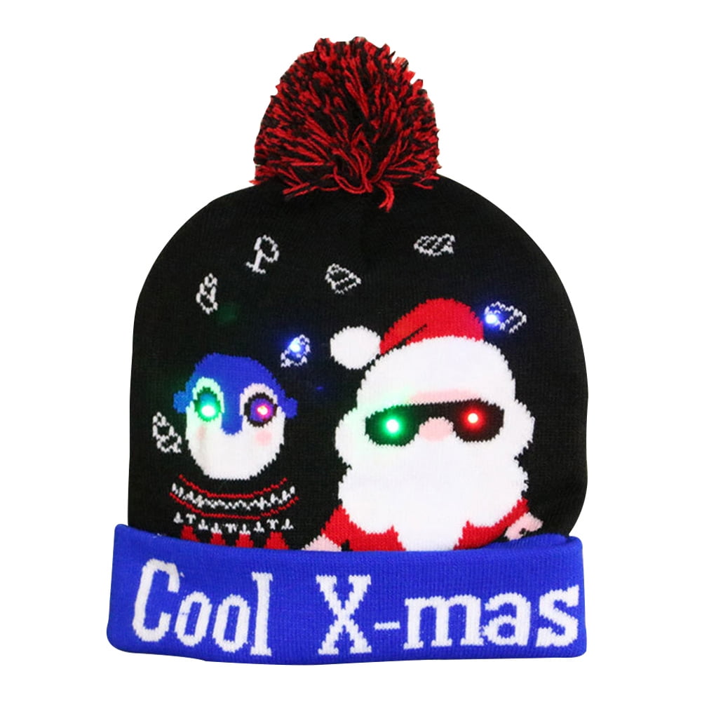 Christmas Santa Claus LED Light Up Hat Beanie Xmas Knitted Tree Cap Adults Kids