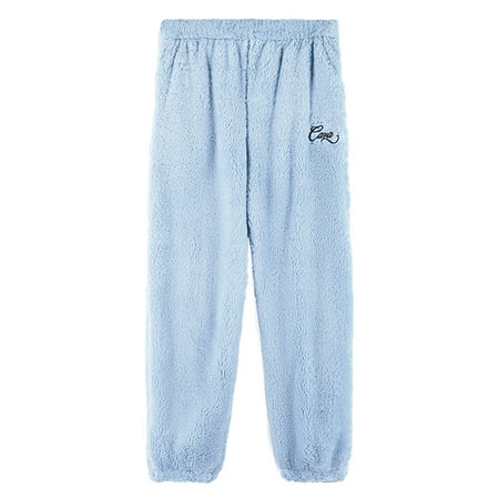 

Grianlook Ladies Sleepwear Elastic Waist Pj Bottoms Fuzzy Fleece Pajama Pants Women Winter Warm Trousers Beam Foot Solid Color Lounge Pant Sky Blue XL