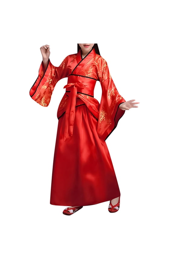 Girls' Traditional Chinese Hanfu Dress with Midi Skirt Halloween Cosplay Fancy Dresses Japanese Kimono Festival Cosplay Performance Outfit Red 11-12 Years