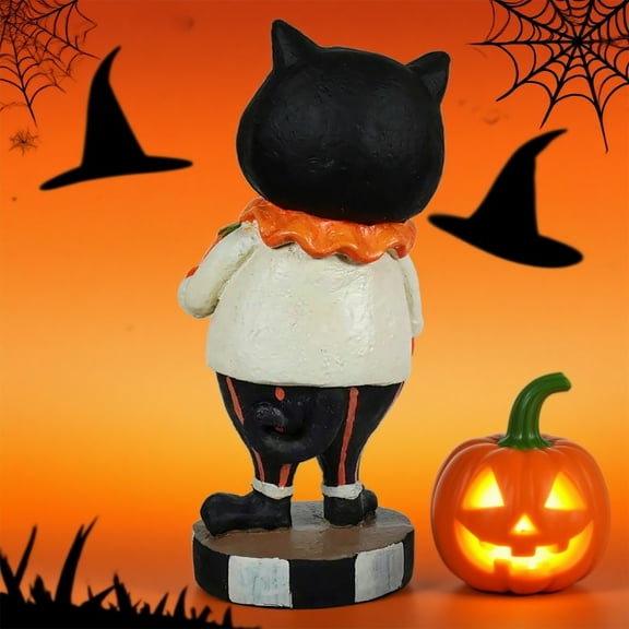 1 Pc Cute Halloween Decorations Smiling Black Cat Holding Pumpkin Figurine, Plastic Halloween Yard & Porch Decor, Spooky Outdoor Accents for Halloween Party & Festive Home Display
