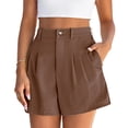 thumbnail image 4 of Womens Shorts Summer Elastic High Waist Zipper Button Tailored Shorts Casual Pleated Beach Vacation Clothes, 4 of 5