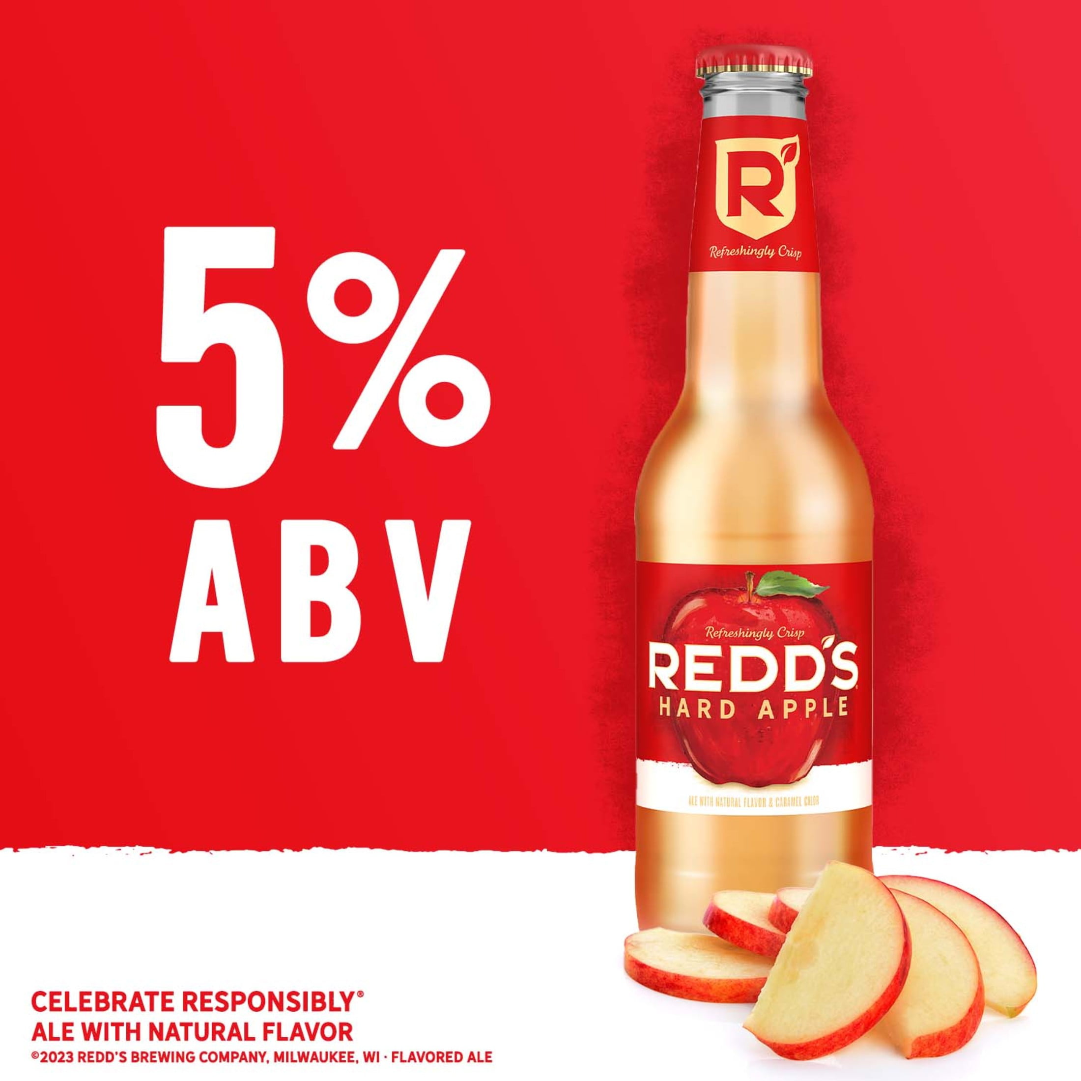Redd's Hard Apple, 12 Pack, 12 fl oz Glass Bottles, 5% ABV