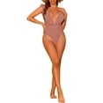 thumbnail image 2 of INSPIRE CHIC Women's One Piece V Neck Ruffled Swimwear Monokini Tummy Control Bathing Suit Rosy Brown L, 2 of 5