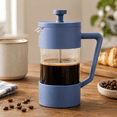 thumbnail image 4 of French Press Coffee Maker, 12 oz Borosilicate Glass Coffee Press, 3-Cup Single Serve Coffee and Loose Tea Maker with Spout and Plunger, Blue, 4 of 7