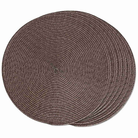 

Round Braided Placemats Set of 6 Table Mats for Dining Tables Woven Washable Non-Slip Place Mats 15 Inch(Brown)