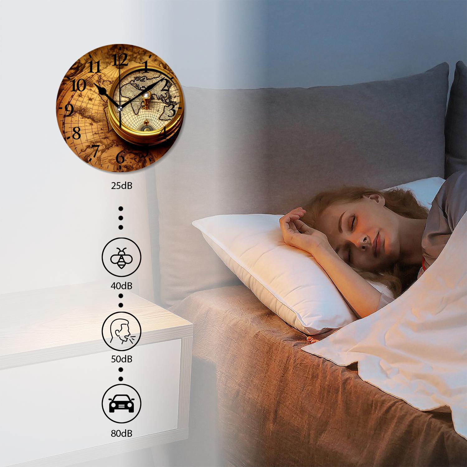 12 Inch Wall Clock Battery Operated Silent Clock Decorative for Office, Kitchen, Outdoor, Living Room，Accurate Map Graceful Art