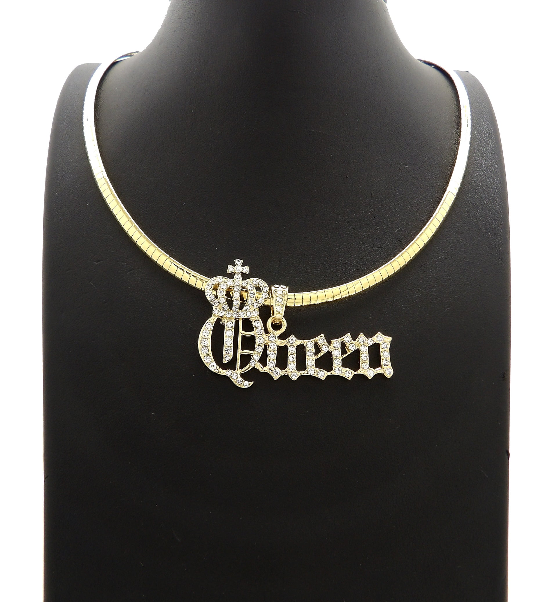 Hip Hop Fashion Icy Bling 14k Gold Tone Plated Queen Pendant W 4mm 16 Omega Chain Walmart Com