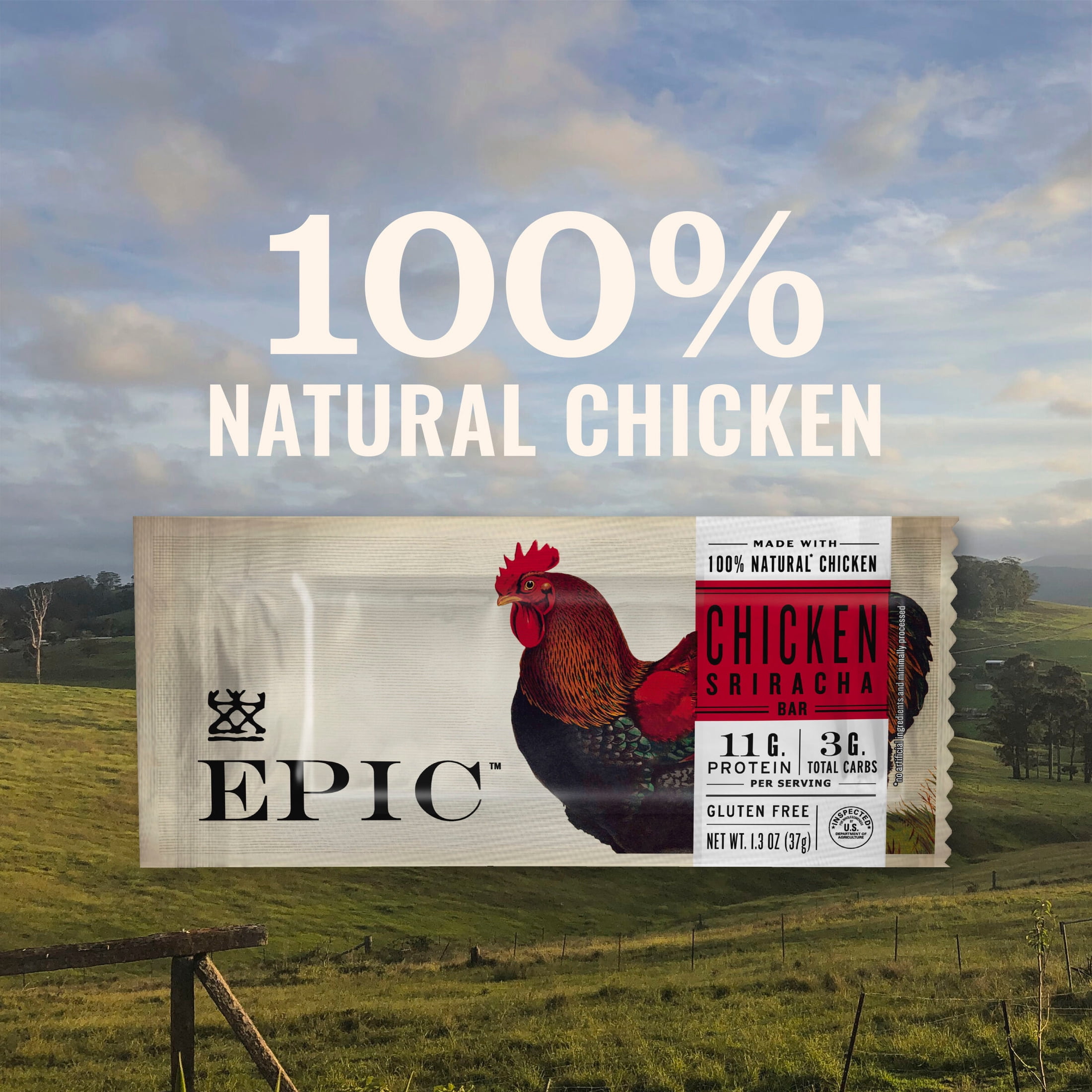 EPIC Chicken Sriracha Bars, Keto and Paleo Friendly, Whole30 Approved, 12 Ct, 15.6 oz