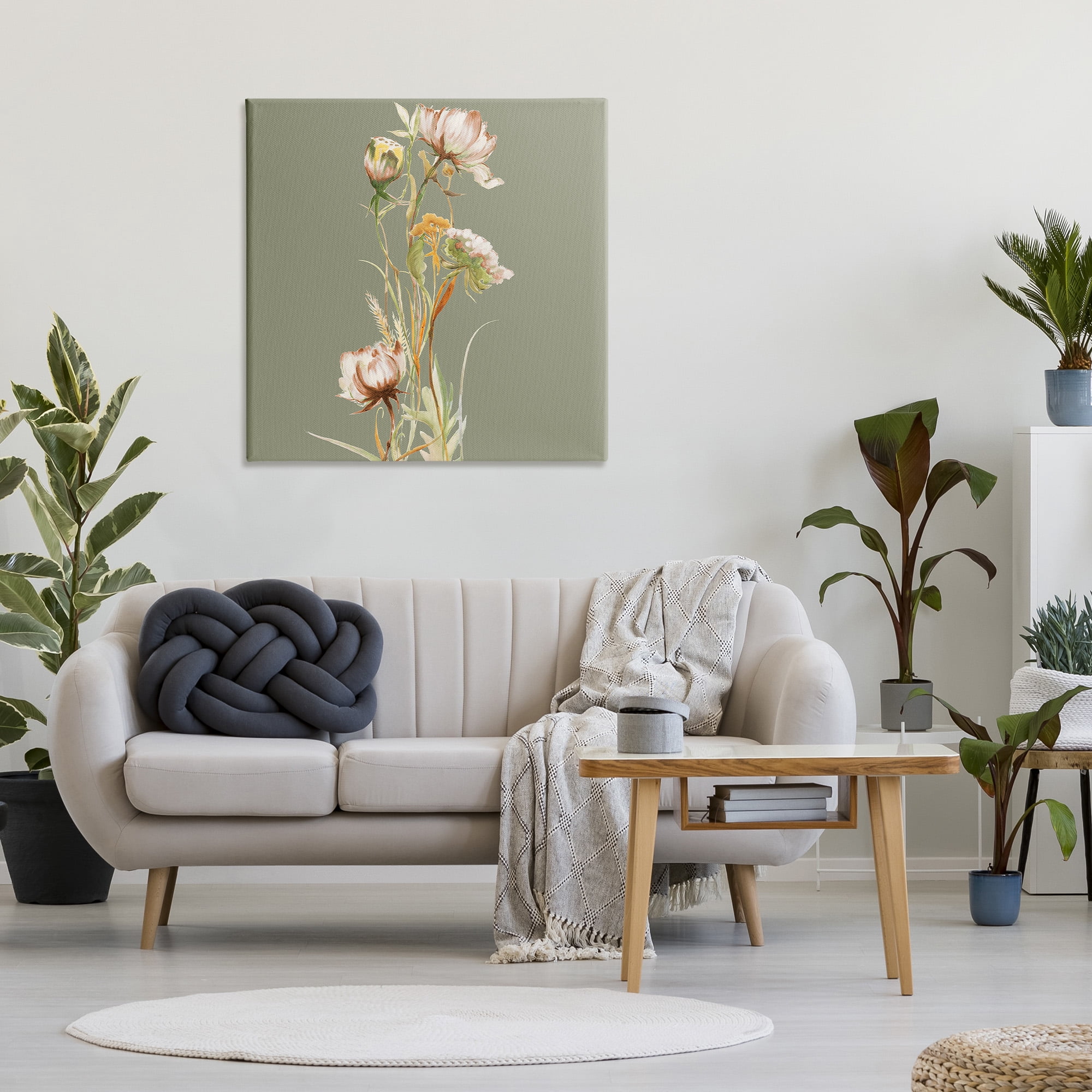 Stupell Industries Cottage Blooms on Green Botanical & Floral Painting Gallery Wrapped Canvas Art Print Wall Art, 36 x 36