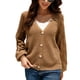 thumbnail image 1 of Suéter de punto para mujer, cuello en V, ahueca hacia fuera, moda, manga larga, abrigo de punto con botones, color caqui S, 1 of 6