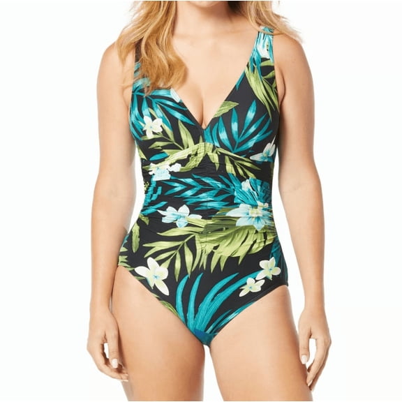 Coco Reef Womens Contours Solitaire V-Neck Black Multi 38D