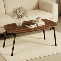 Ktaxon No Assembly Folding Coffee Table, 31.5" Portable Floor Desk Rectangle Wood Small Table Multifunctional for Apartment, Living Room, Office, Brown