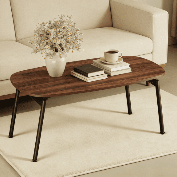 Ktaxon No Assembly Folding Coffee Table, 31.5" Portable Floor Desk Rectangle Wood Small Table Multifunctional for Apartment, Living Room, Office, Brown