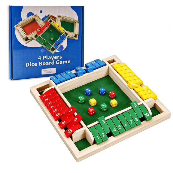 SUSWIM Shut The Box Dice Game for 2-4 Players, Family Wooden Board Table Math Games