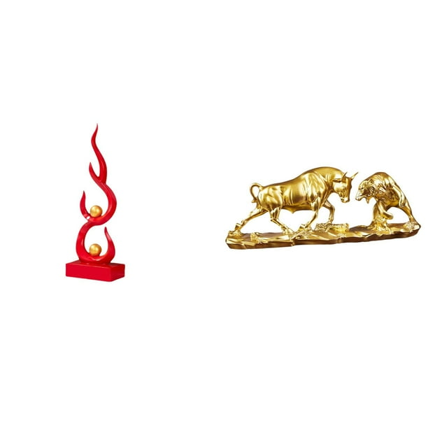 Escultura abstracta de fuego,Estatua de arte abstracto para decoración del hogar,Estatua de escritorio,Figura decorativa de pelea de toros y osos,Colecciones de esculturas de toros,artesanía