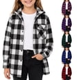 thumbnail image 2 of Tiijoy Girls Plaid Hooded Wool Blend Shacket Button-Down Shirt Jacket, Black, Sizes 4-13, 2 of 7
