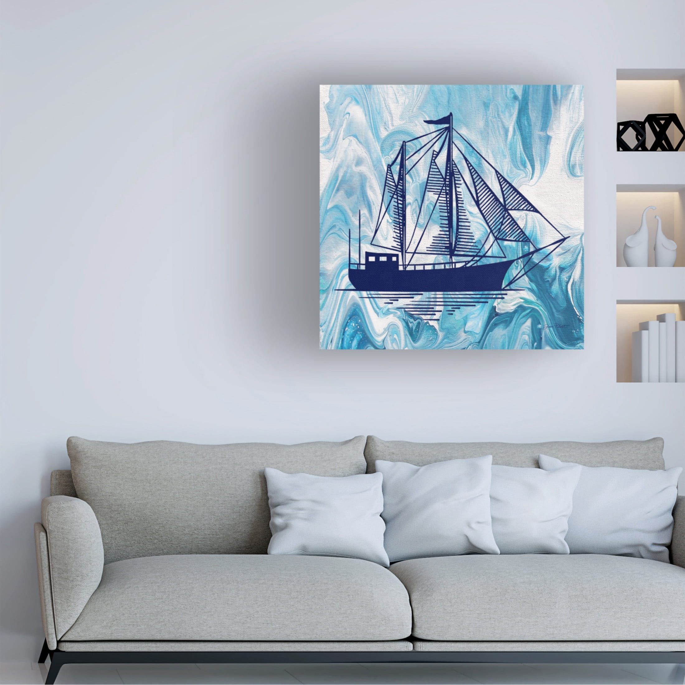 Canvas Wall Art - Jean Plout 'Abstract Ocean A' Wall Art for Living Room, Bedroom, or Office Décor by Trademark Fine Art - 18 x 18 Inches
