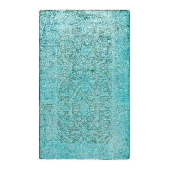 Contemporary Overdyed Wool Hand Knotted Blue Area Rug 3' 1" x 5' 1"