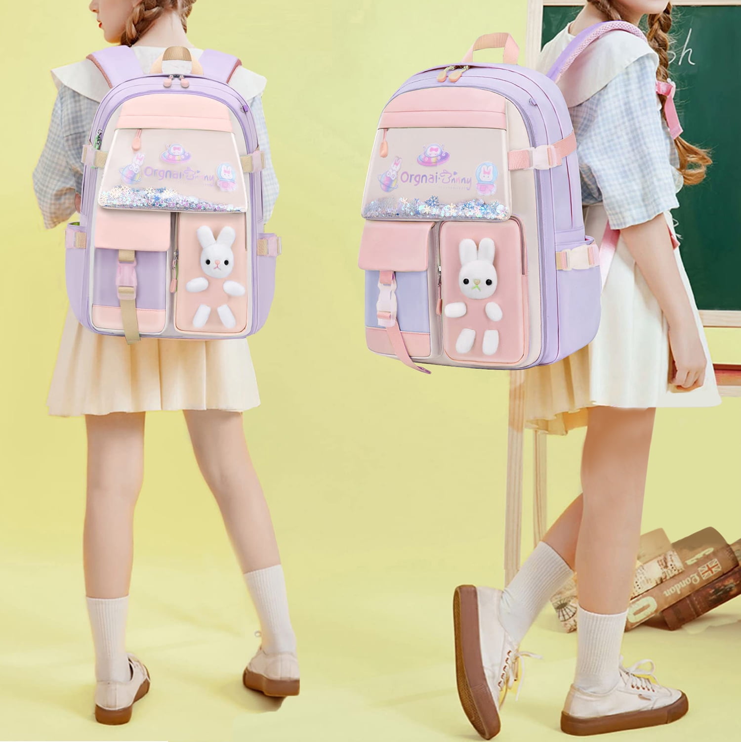 SANMADROLA Backpacks Bunny School Backpack Cute Backpack Laptop Bag School Bookbag, Pruple
