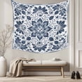 thumbnail image 5 of Blue Floral Large Tapestry for Bedroom Wall Hanging Tapestry, Ethnic Boho Botanical Geometric Art Ceiling Backdrop Tapestries Poster Blanket Wall Decor for Teens Room Living Room Dorm 85" x 90", 5 of 8